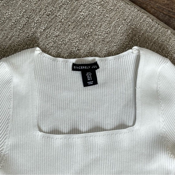 Sincerely Jules Square Neck Long Sleeve Crop Top White - Size S - Picture 6 of 8